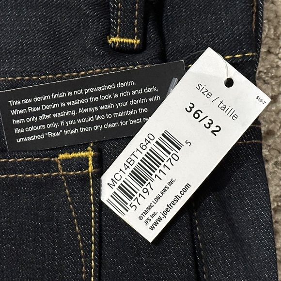 Vintage NWT Joe Fresh Men's RAW DENIM JEANS 36 x 32 - Picture 2 of 2